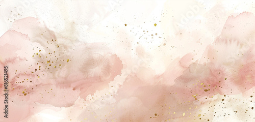 Hushed blush, beige watercolor with golden specks for serene view.