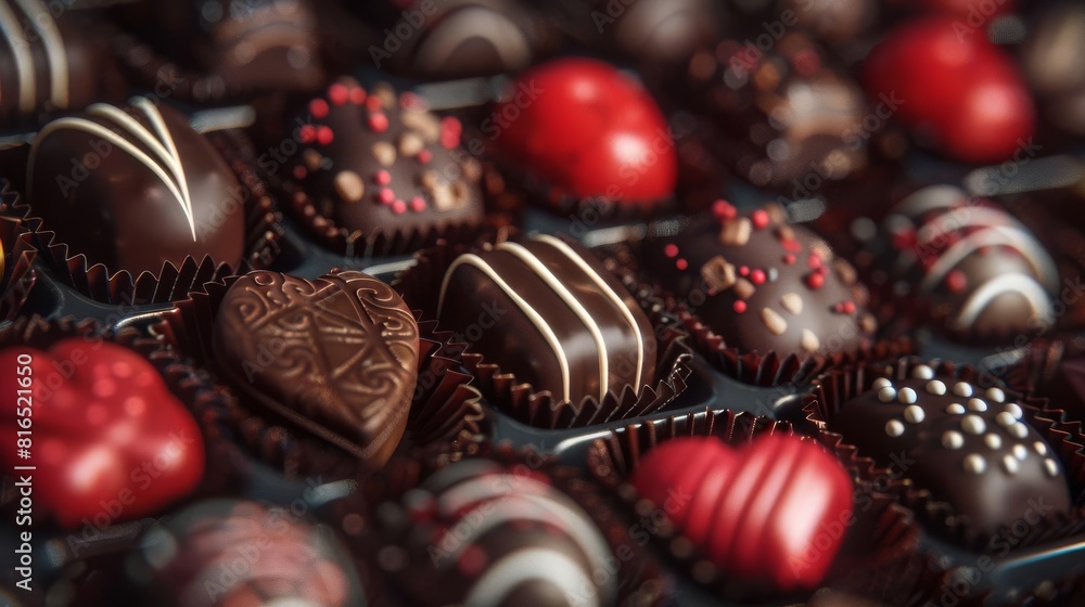 Craft a digital interpretation of a worms-eye view on a half-eaten box of chocolates Craft a digital interpretation of a worms-eye view on a half-eaten box of chocolates