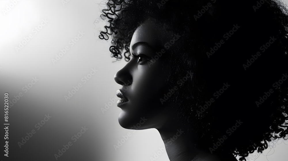 Beautiful Woman with curly Hair Hairy Girls black and white portrait Female silhouette : Generative AI Beautiful Woman with curly Hair Hairy Girls black and white portrait Female silhouette : Generative AI