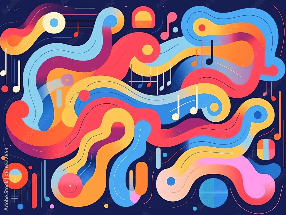 Naklejka premium Digital music composition flat design top view rhythmic flow theme cartoon drawing Triadic Color Scheme