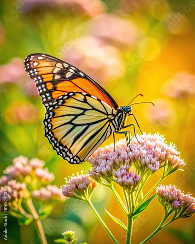 A solitary butterfly perched delicately on a blooming wildflower  adding a touch of whimsy to the serene natural setting