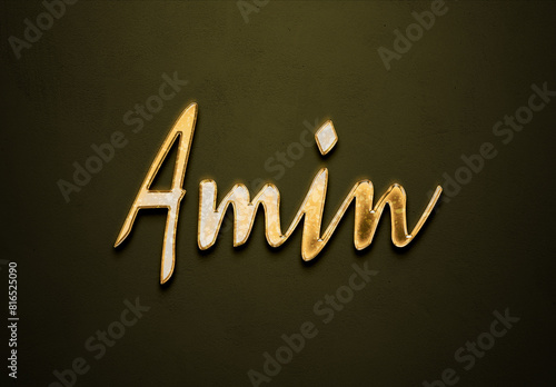 Old gold text effect of Arabic name Amin with 3D glossy style Mockup photo