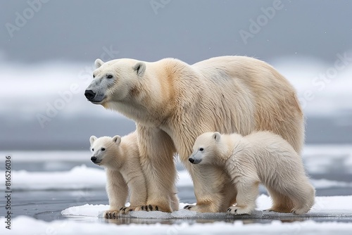 Cute polar bear with his child family on ice bugs © Aqsa