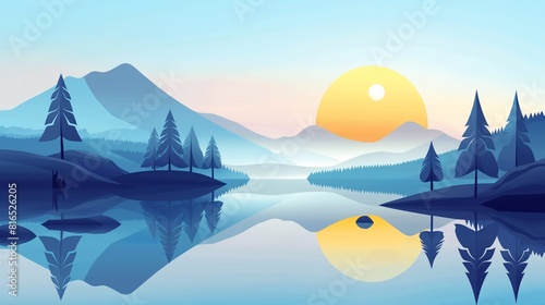 A Silhouetted Lake Amid The Mountains At Sunset.