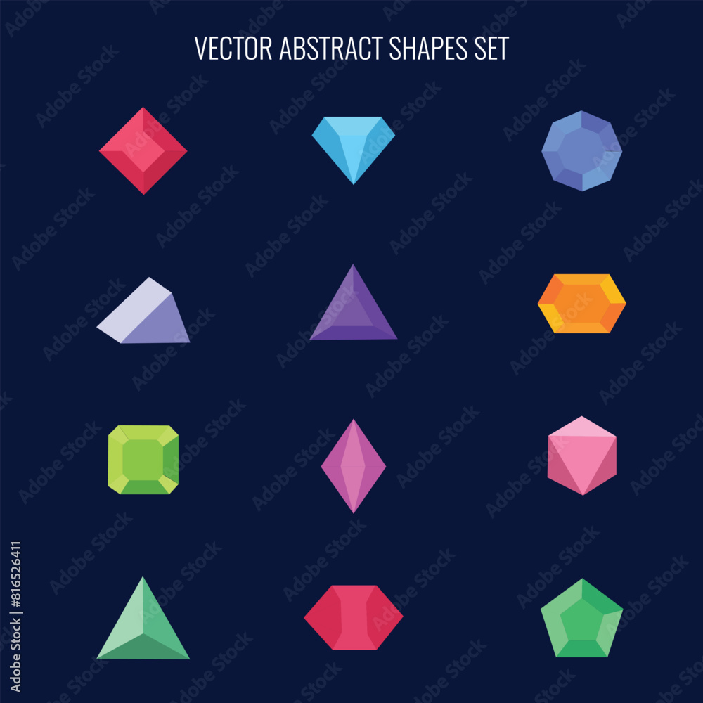 Polygon Gems Stones Vector Abstract Shapes Set Polygon Gems Stones Vector Abstract Shapes Set