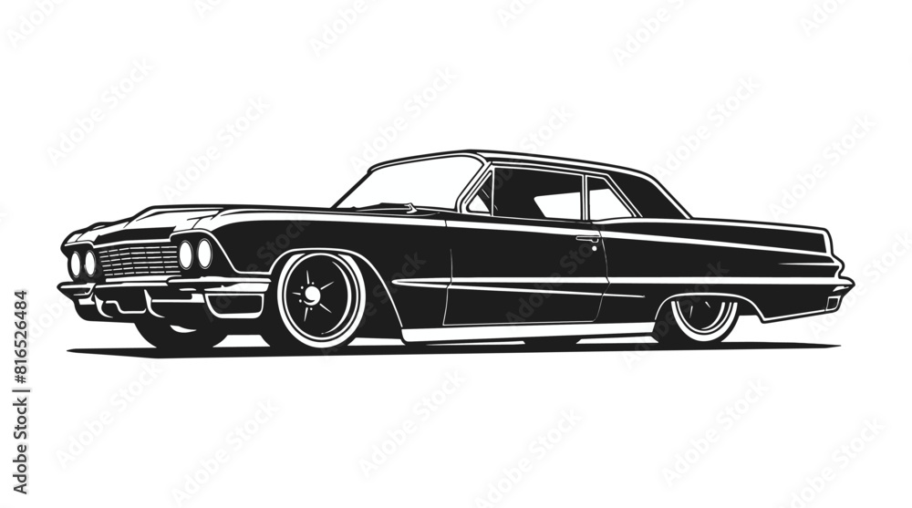 Fototapeta premium Black silhouette vector car lowrider print logo