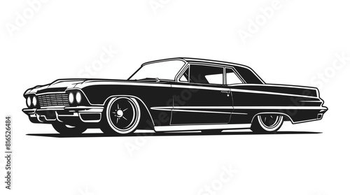 Black silhouette vector car lowrider print logo