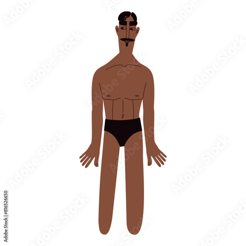 Flat Latino man in underwear. Brown skin person with black hair in cartoon style for multinational and diversity designs. Vector illustration.