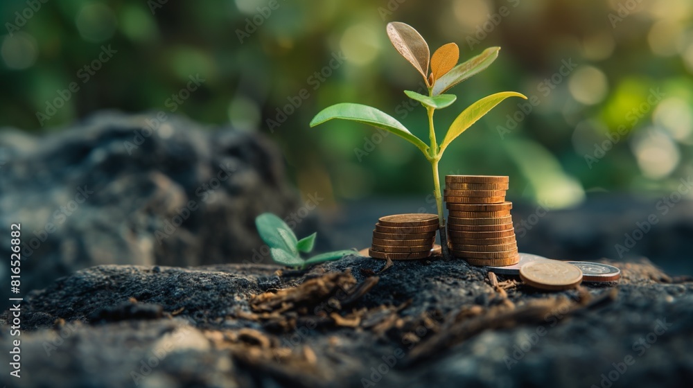 A Money Tree Growing From A Pile Of Coins. A Money Tree Growing From A Pile Of Coins.
