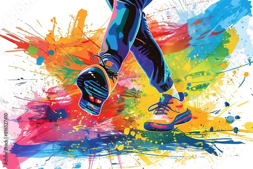 A colorful painting of a person's foot with a shoe on it