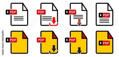 PDF file download icons set vector isolated on white background...