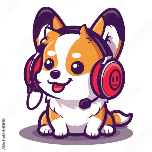 Adorable Dog Logo with Gaming Headphones: Cute Mascot for Gaming Enthusiasts