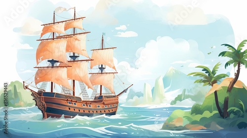 Pirate adventure flat design front view high seas escapade theme water color analogous color scheme photo