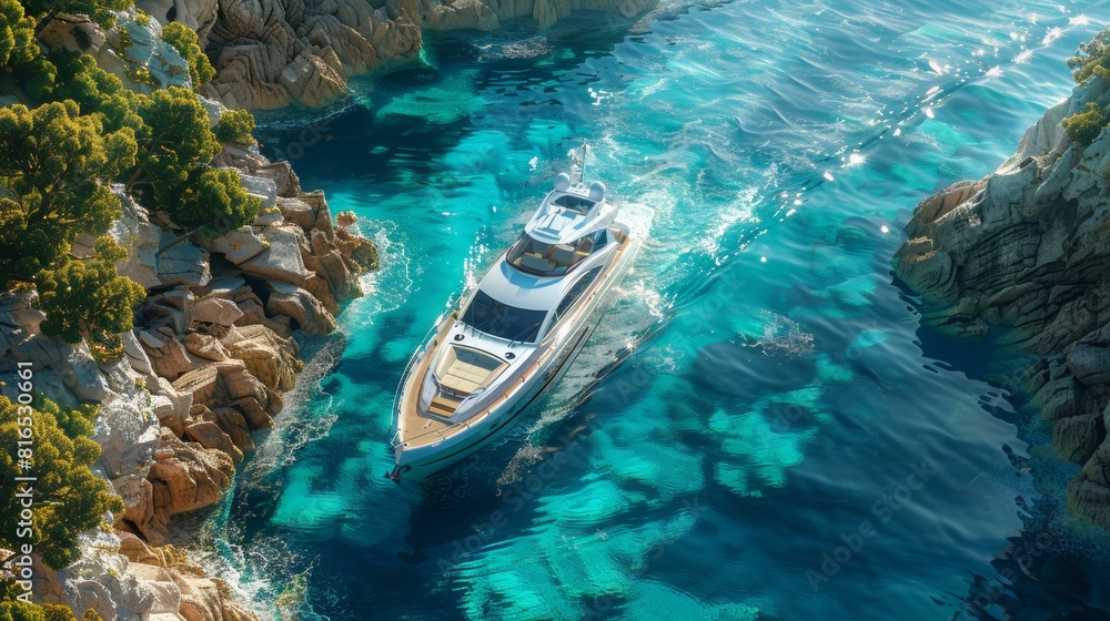 Luxury yacht cruising turquoise waters Luxury yacht cruising turquoise waters