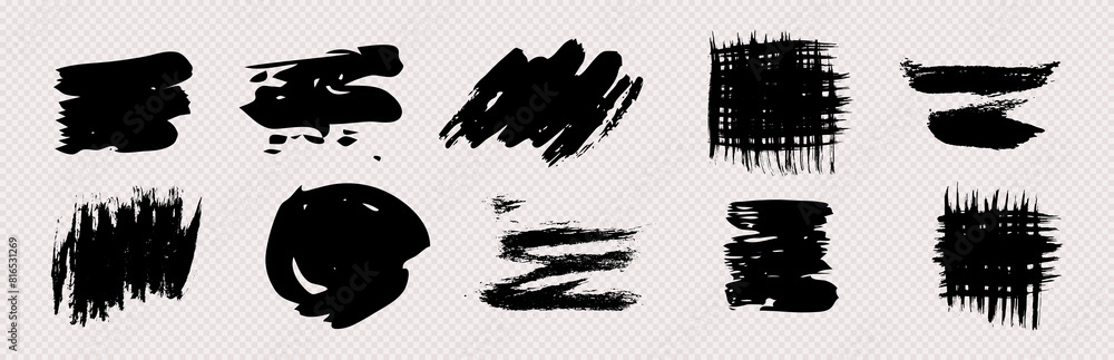 Set of black grunge brush strokes