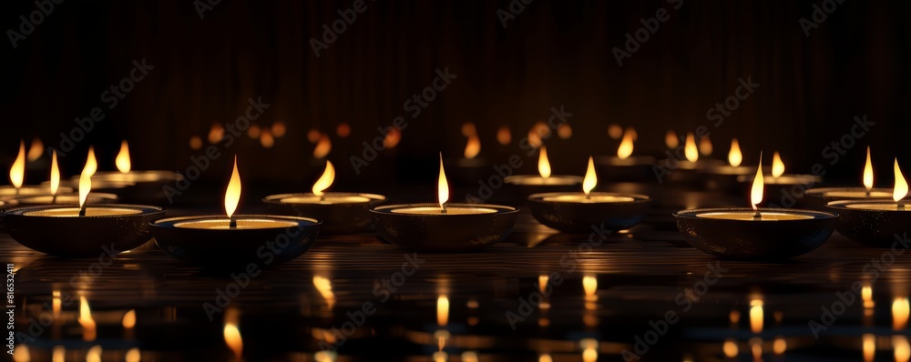 Diwali festival of lights tradition Diya oil lamps against dark background