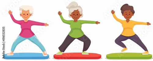 Mature little old lady wearing colorful workout clothes for physical and fun exercise