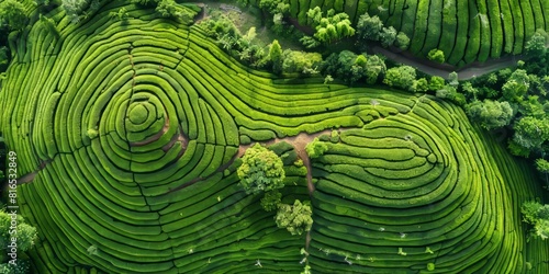 Aerial drone view of shapes of Cha Gorreana tea plantation photo