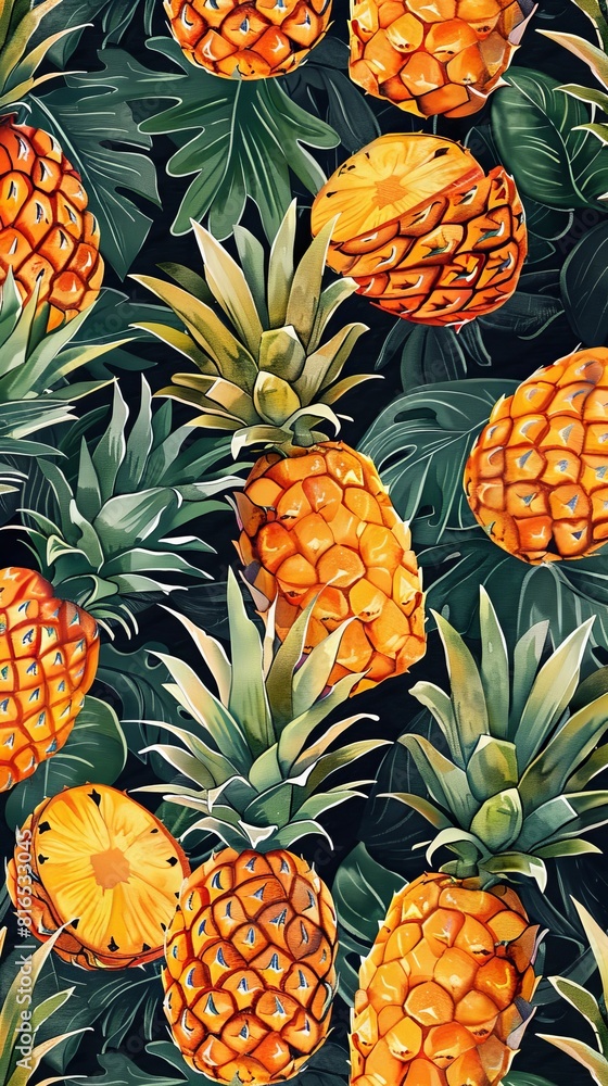 illustration of a pattern of pineapples arranged in a grid. illustration of a pattern of pineapples arranged in a grid.