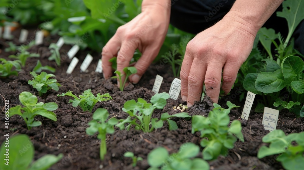 Nurturing Organic Vegetable Garden with Labeled Plantings Nurturing Organic Vegetable Garden with Labeled Plantings