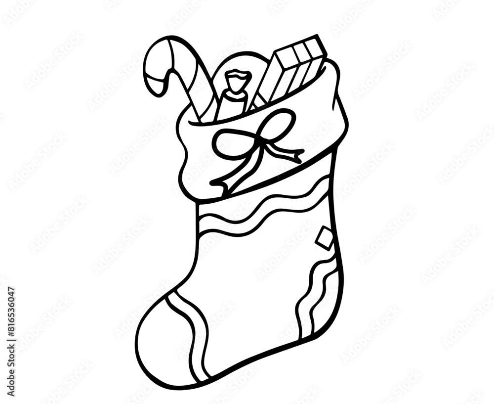 black outline of a New Year's sock and gifts bow on a transparent background black outline of a New Year's sock and gifts bow on a transparent background