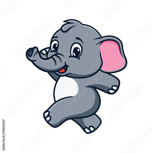 cute and kawaii elephant running and jumping cartoon illustration design