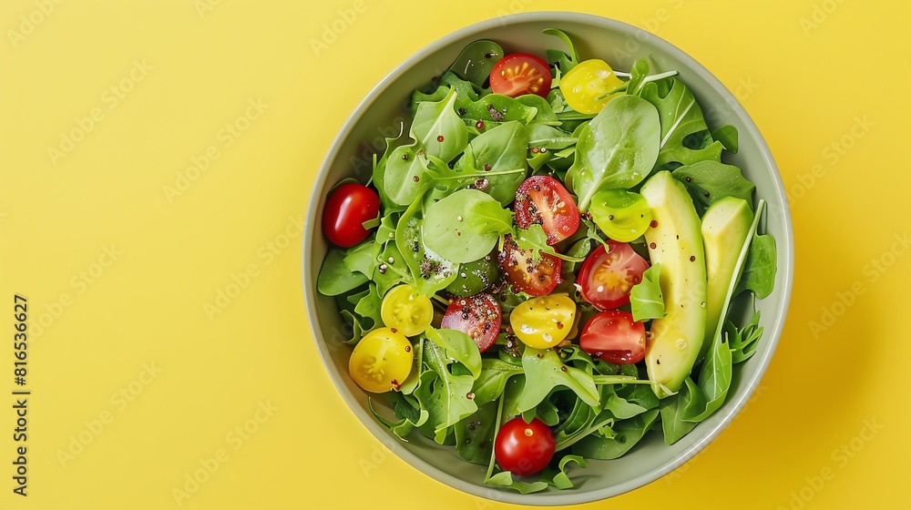 A delicious and healthy salad with fresh tomatoes, avocado, and greens. Perfect for a light lunch or side dish. A delicious and healthy salad with fresh tomatoes, avocado, and greens. Perfect for a light lunch or side dish.