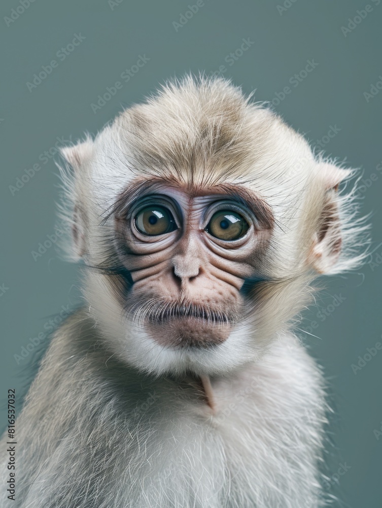 Funny portrait of a monkey taken in the studio on a blue background. Amazing animal Funny portrait of a monkey taken in the studio on a blue background. Amazing animal