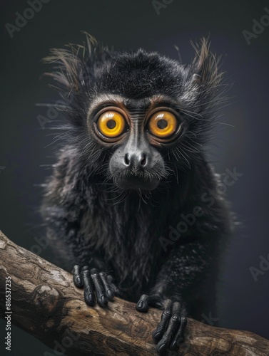 Funny portrait of a monkey with big eyes taken in the studio on a dark background. Amazing animal © Vladimir