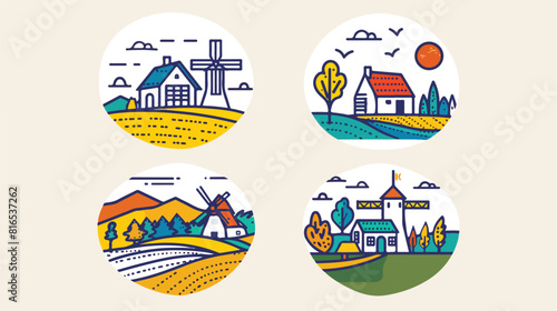 Four of colorful logotypes with rural or countryside