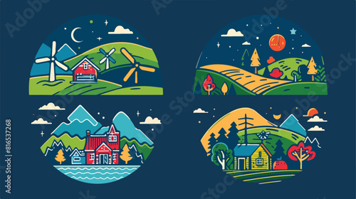 Four of colorful logotypes with rural or countryside photo