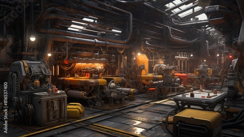 Interior of a factory workshop showcasing industrial machines in operation.