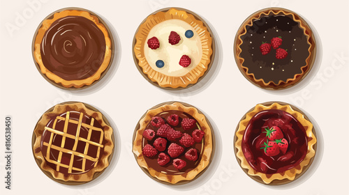 Four of different sweet pies top view Vector illustration