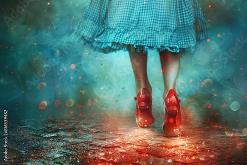 the magical power of Dorothy's ruby slippers as she clicks her heels together and wishes to go home to Kansas.