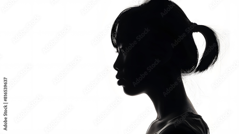 Black silhouette of a female profile isolated on white background anonymity concept : Generative AI