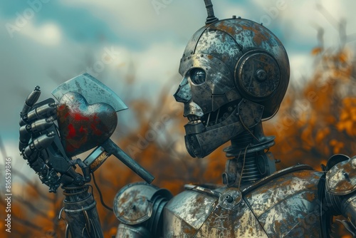 The Tin Man, with his trusty axe in hand, bravely sets out on a quest to find the heart he so desperately desires. photo