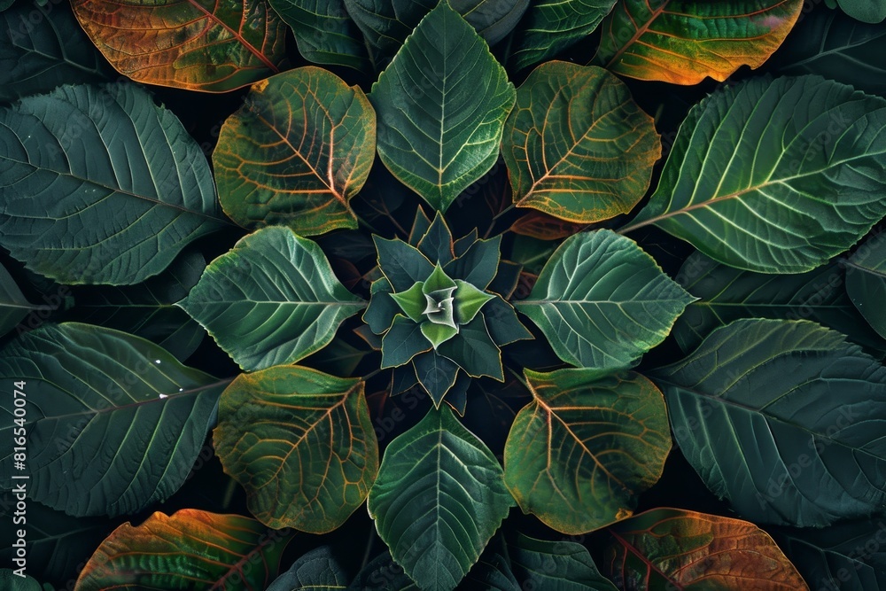 green leafy flower made of leaves with a colorful center green leafy flower made of leaves with a colorful center