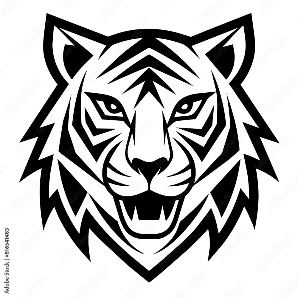 Fototapeta premium Craft a minimalist tiger head logo with sharp lines and bold shapes, ensuring it stands out against any background.