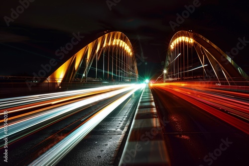 A bridge with a colorful light show on it