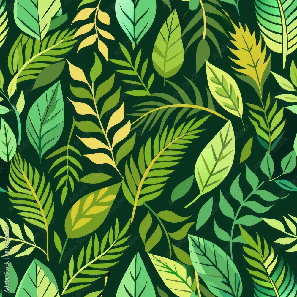 Seamless pattern of paper cutout leaves and branches, creating a lush and verdant backdrop for your gift wrap, Generative AI Seamless pattern of paper cutout leaves and branches, creating a lush and verdant backdrop for your gift wrap, Generative AI