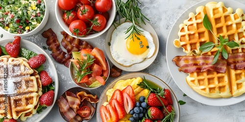 Savoring Brunch Choices: Pancakes, Waffles, Omelettes, Bacon, and Eggs. Concept Brunch Menu, Pancake Recipes, Making Omelettes, Bacon Lovers, Egg Dishes