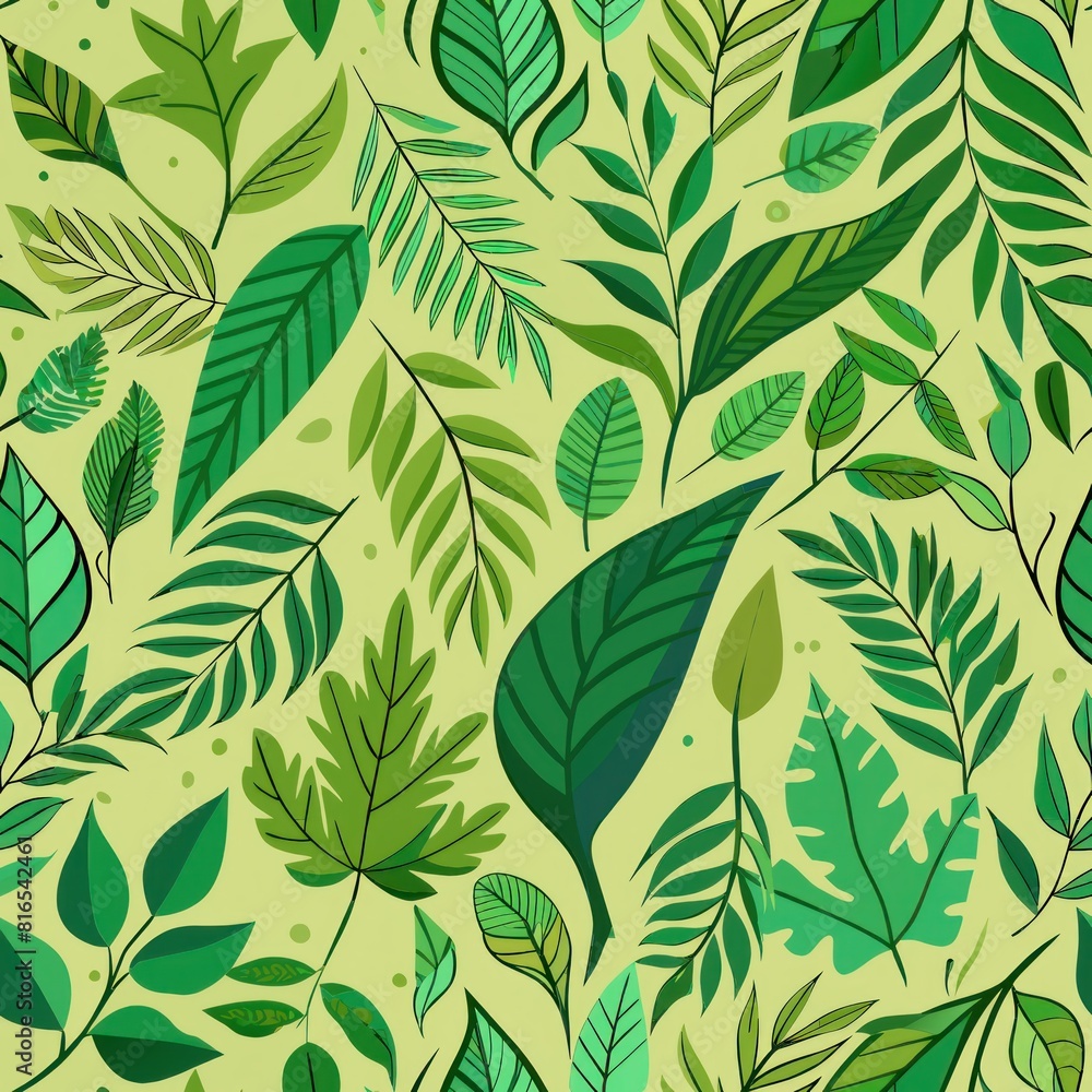 Fototapeta premium Seamless pattern of paper cutout leaves and branches, creating a lush and verdant backdrop for your gift wrap, Generative AI