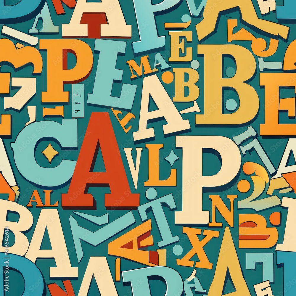 Fototapeta premium Seamless pattern of paper cutout letters and numbers, spelling out personalized messages and greetings for your loved ones, Generative AI