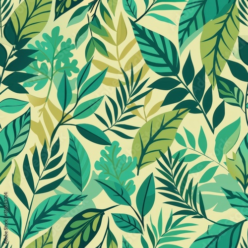 Seamless pattern of paper cutout leaves and branches, creating a lush and verdant backdrop for your gift wrap, Generative AI