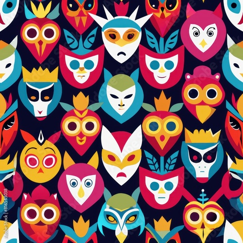 Wallpaper Mural Seamless pattern of paper cutout masks and costumes, perfect for wrapping gifts for costume parties and masquerades, Generative A Torontodigital.ca