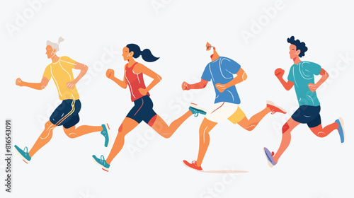 Four of running people isolated on white background.