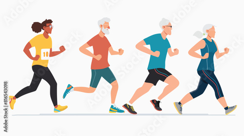 Four of running people isolated on white background.