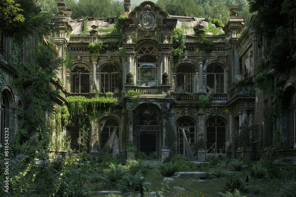 A large, abandoned house with a lot of broken windows A large, abandoned house with a lot of broken windows