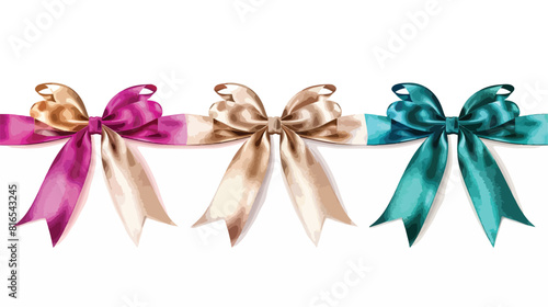 Four of satin ribbons decorated with bows. Bundle of