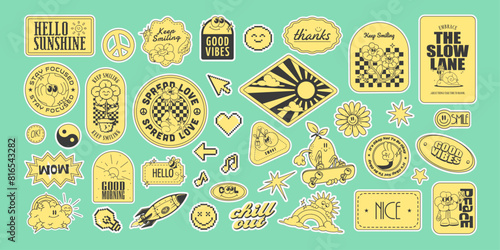 vintage stickers, collection of stickers in retro style, vector illustration